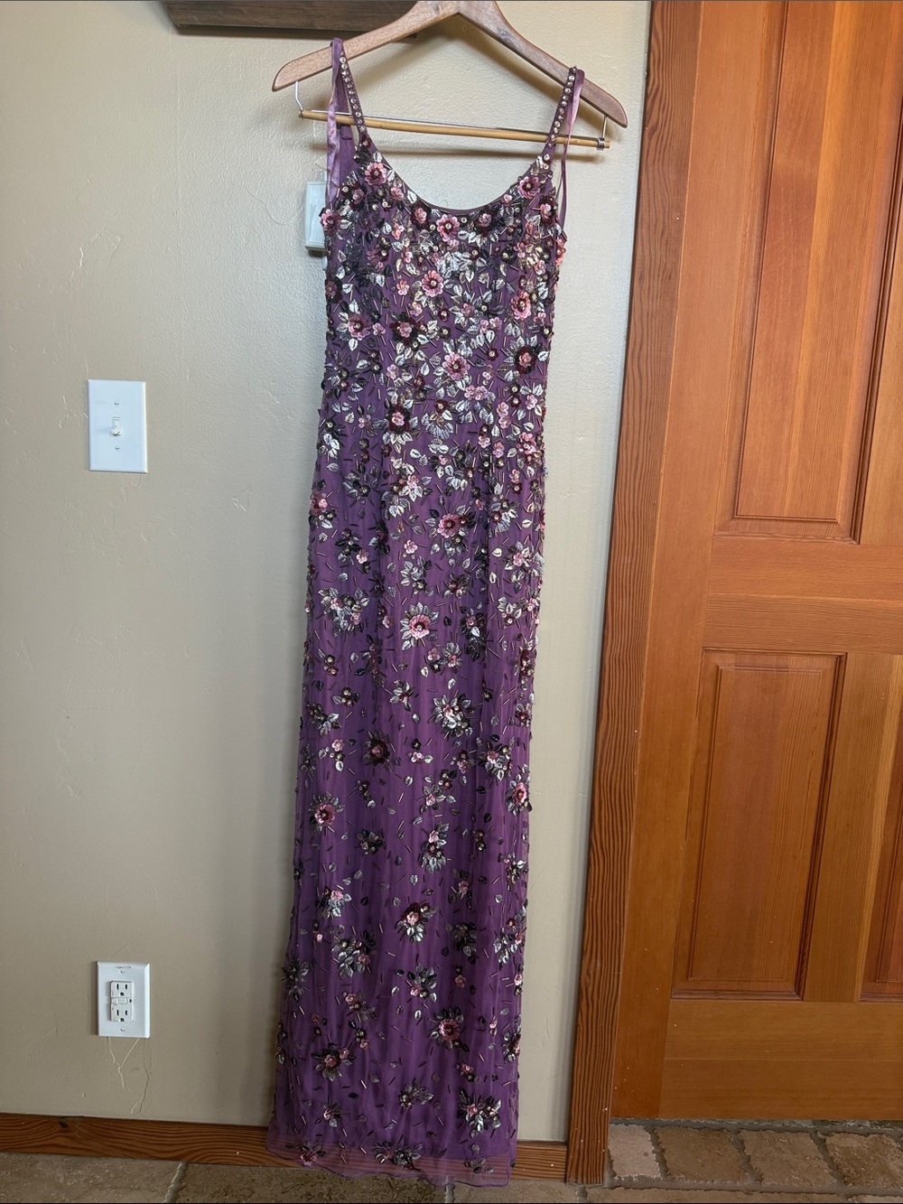 Mac Duggal Plum Floral Beaded Gown